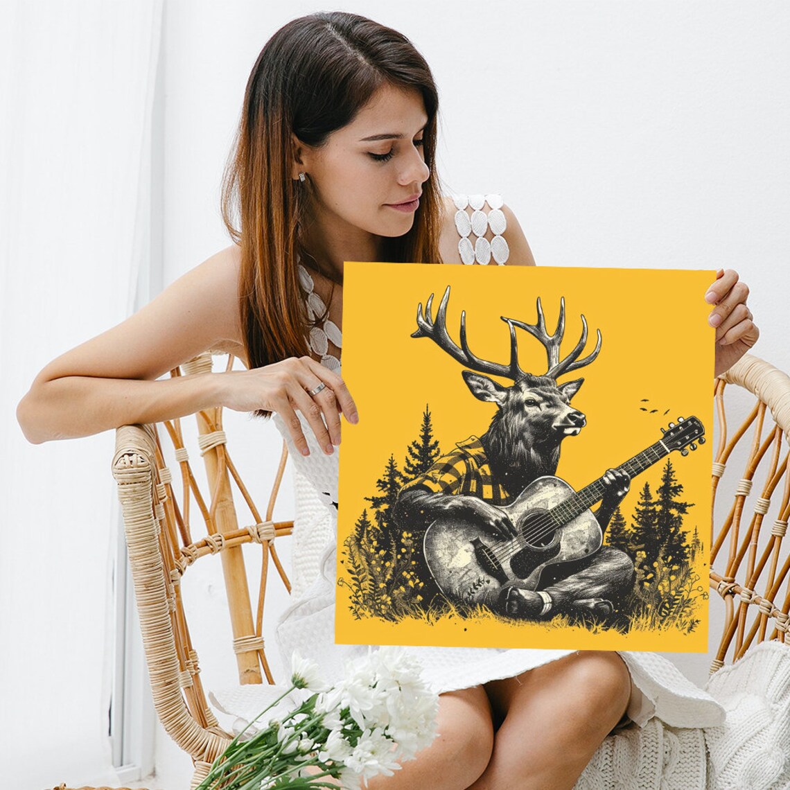 Deer Whimsical Rustic Living Room Wall Art Print - Image 3