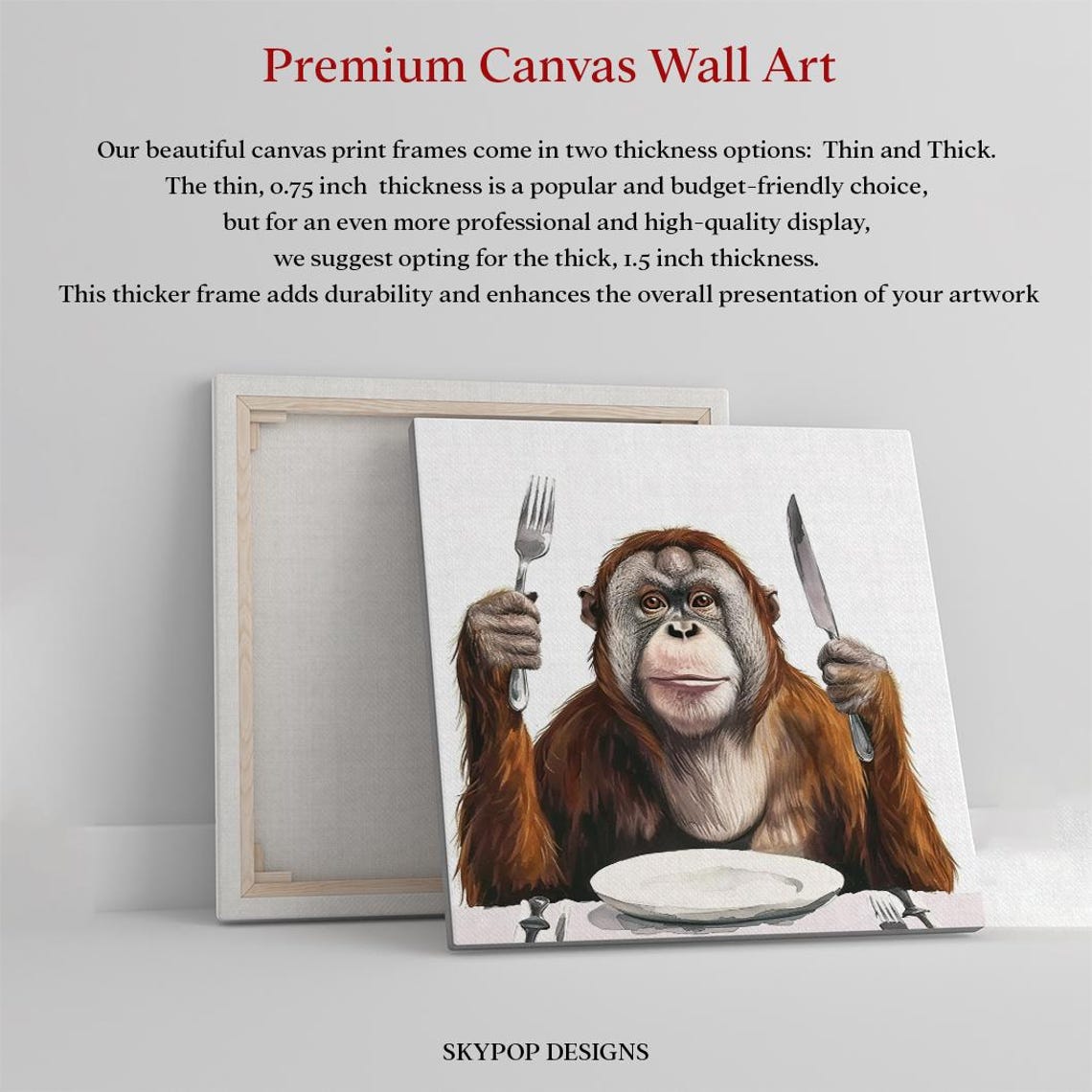 Orangutan Dining Funny Fork Knife Empty Plate Whimsical Kitchen Poster - Image 3
