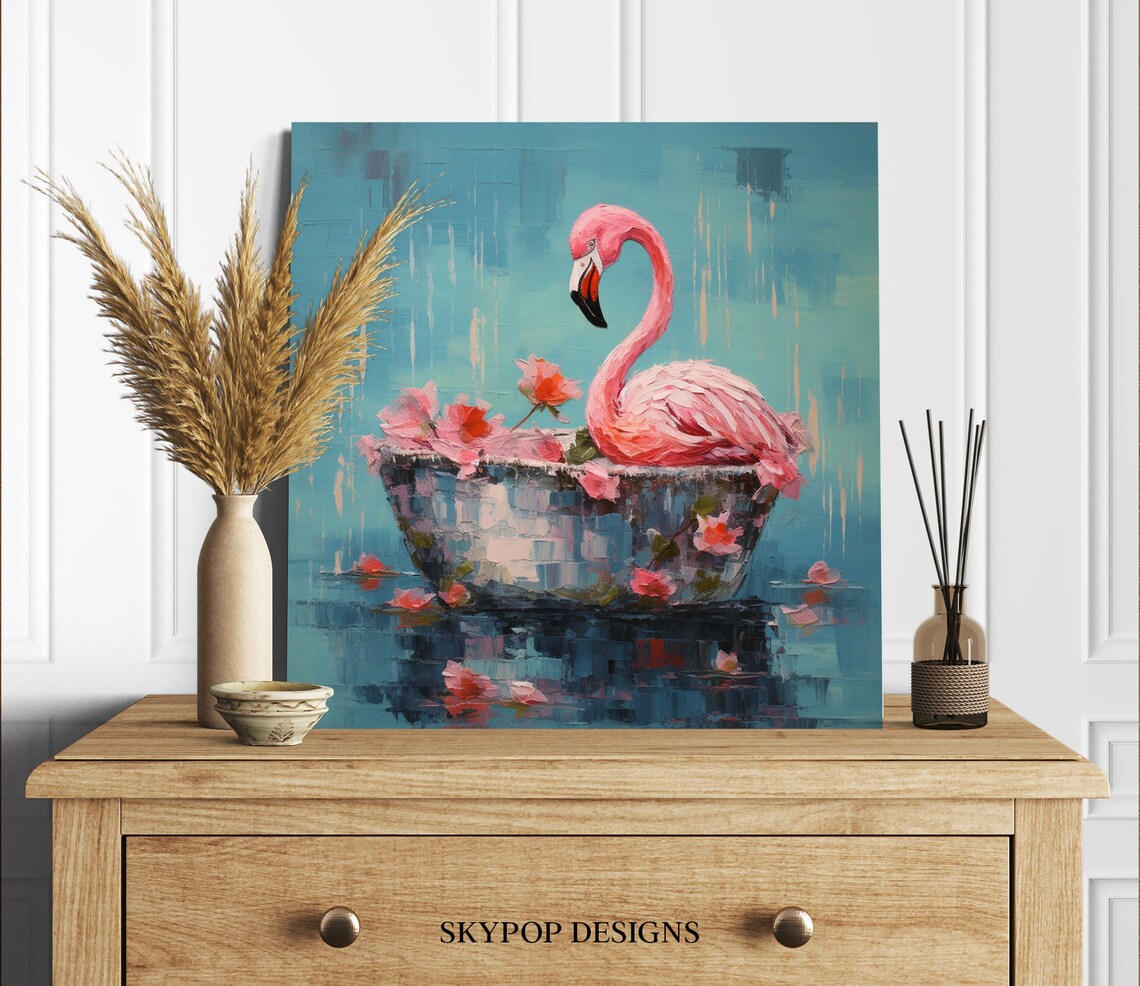 Flamingo In Bathtub Poster, Pink Bathroom Wall Art - Image 2