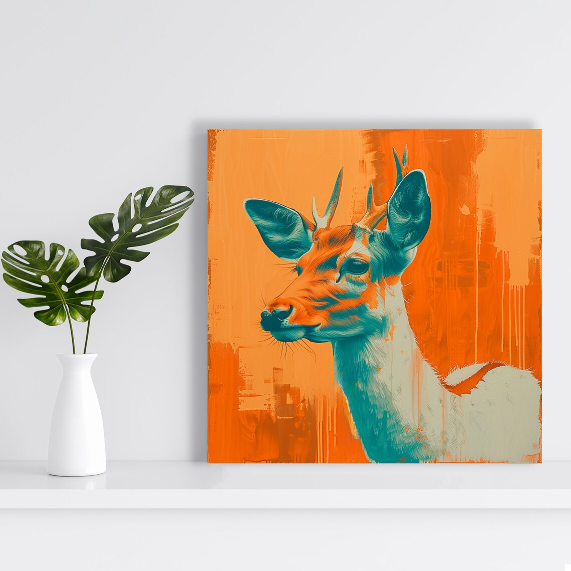 Orange Teal Duotone Deer Portrait Pop Art Vibrant Modern Animal Poster - Image 2
