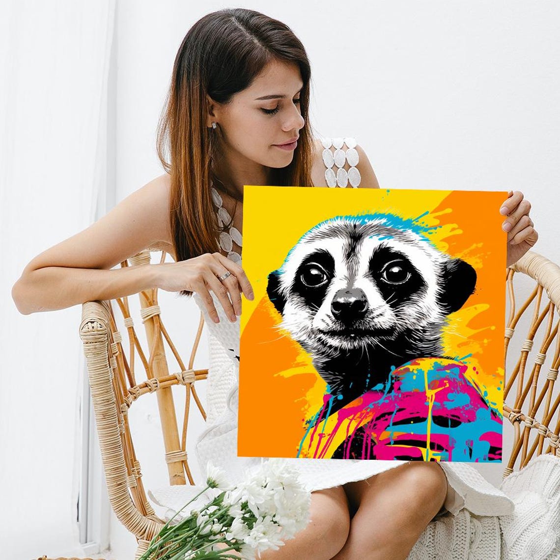 Raccoon Pop Art Portrait Neon Splash Yellow Orange Funny Animal Poster - Image 3