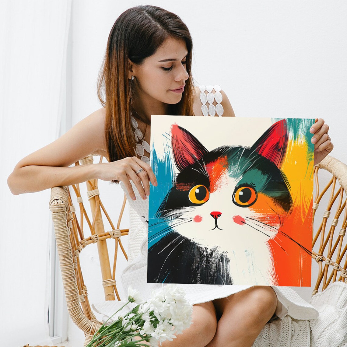 Whimsical Bohemian Cat Art Print for Living Room - Image 3