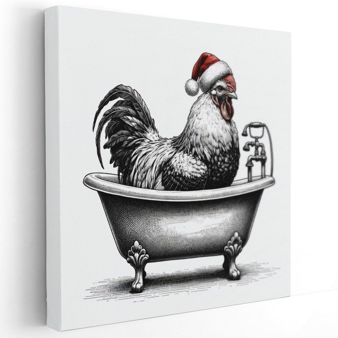 Christmas Rooster In Santa Hat Vintage Bathtub Engraving Art Poster - Image 2