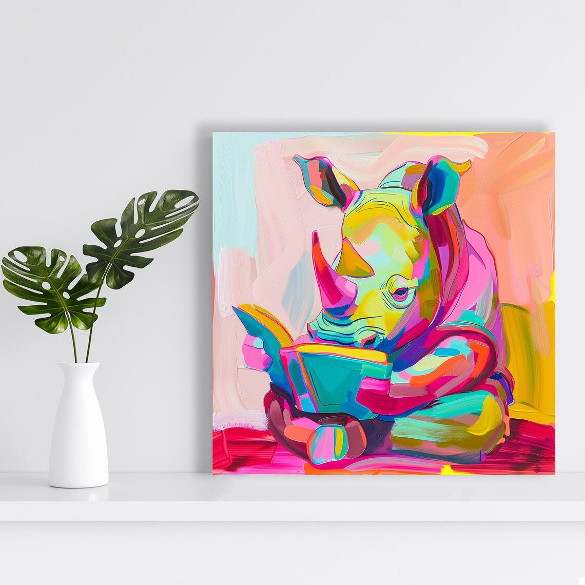 Whimsical Rhino Art Print, Contemporary Animal Decor - Image 2