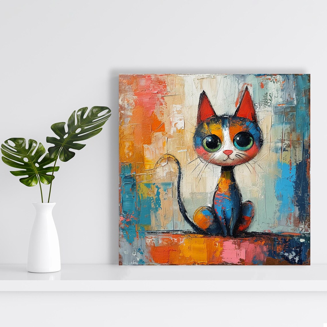Cat Wall Art Print, Whimsical Contemporary Decor - Image 2