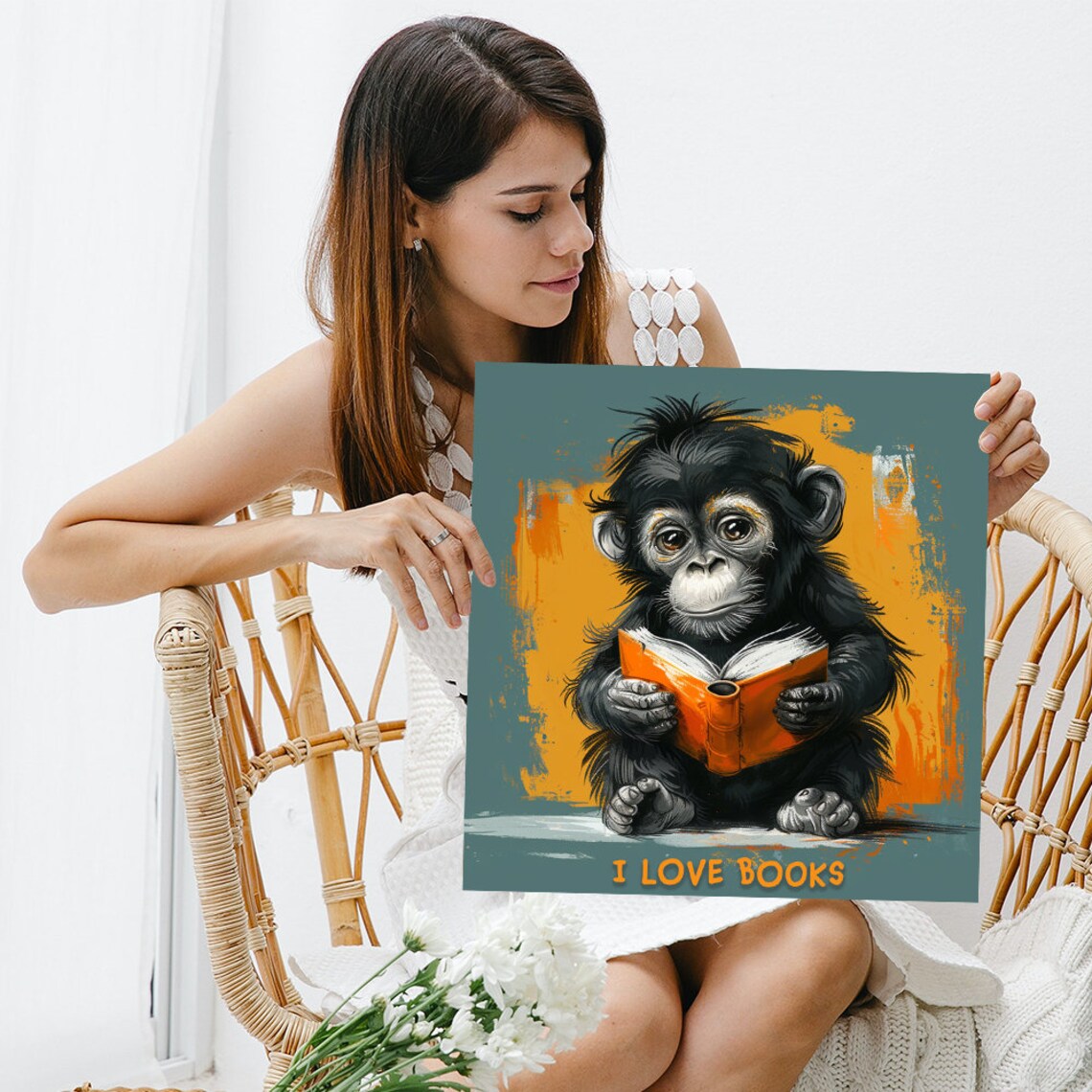 Whimsical Chimpanzee Literacy Wall Art Print - Image 3