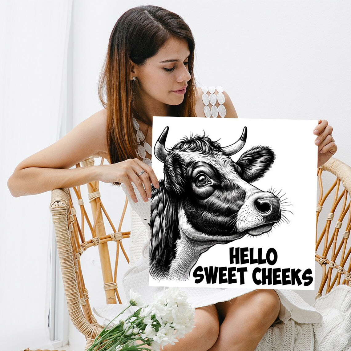 Cow Bathroom Wall Art Print, Hello Sweet Cheeks - Image 3