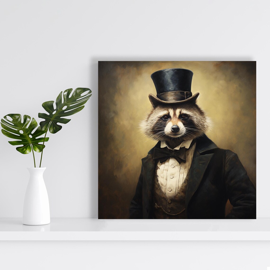 Raccoon Aristocrat In Top Hat And Tuxedo Vintage Portrait Art Poster - Image 2