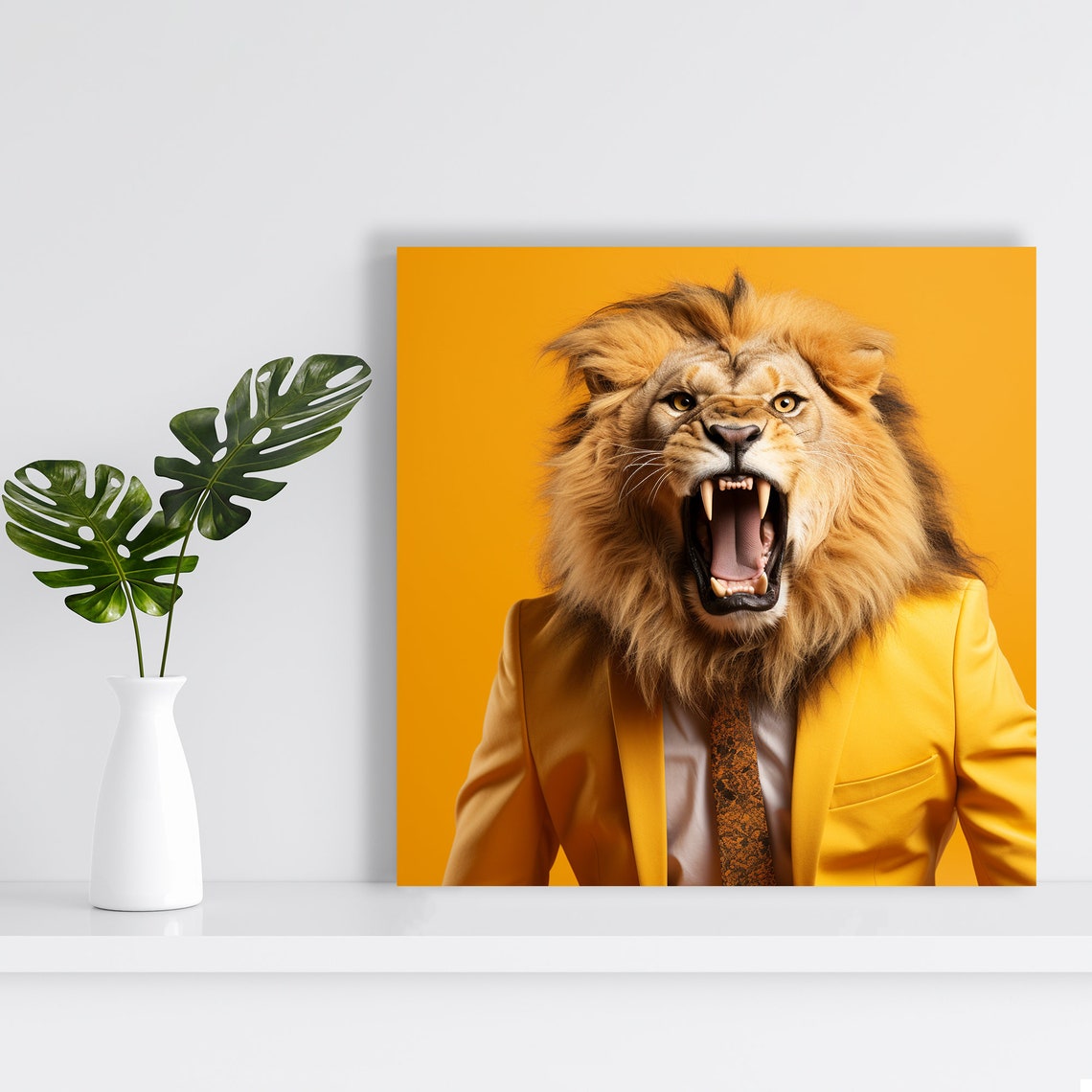 Fierce Lion Yellow Suit Roaring Corporate Pop Wall Art Poster - Image 2