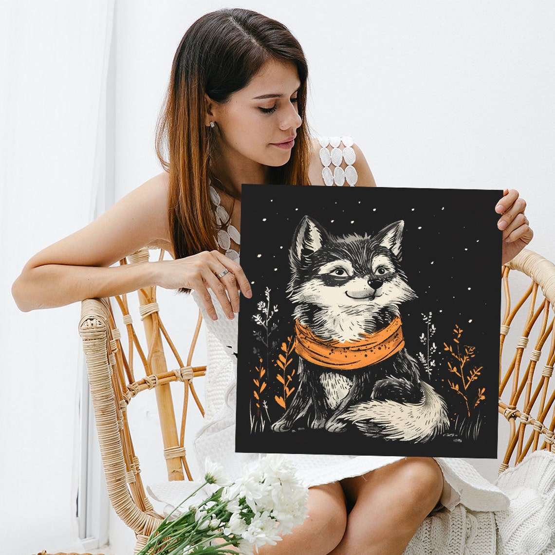 Fox Orange Scarf Starry Autumn Night Whimsical Woodland Poster - Image 3