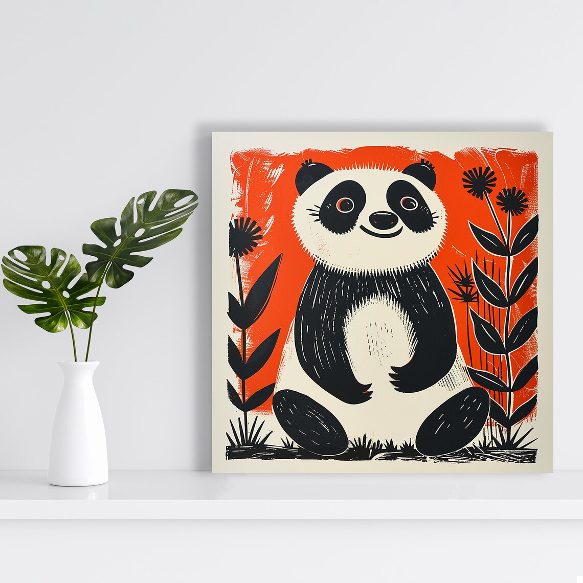 Cheerful Panda Whimsical Retro Animal Art Print - Image 2