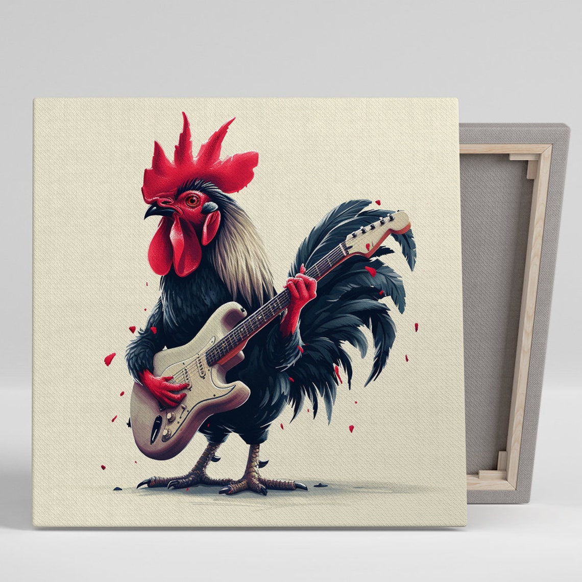 Rockstar Rooster Playing Electric Guitar Fun Retro Music Poster