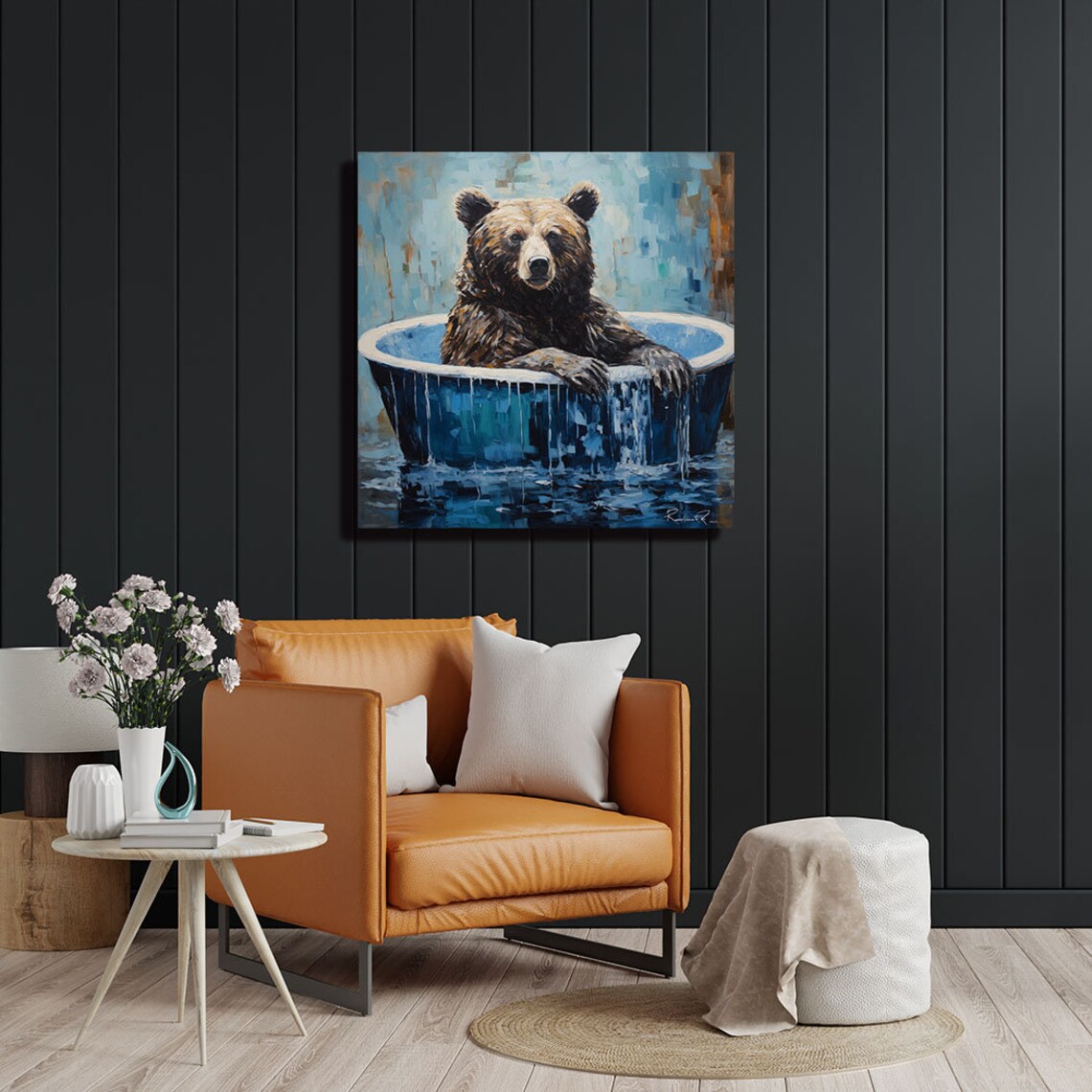 Grizzly Bear in Bathtub Nursery Wall Art Print - Image 3