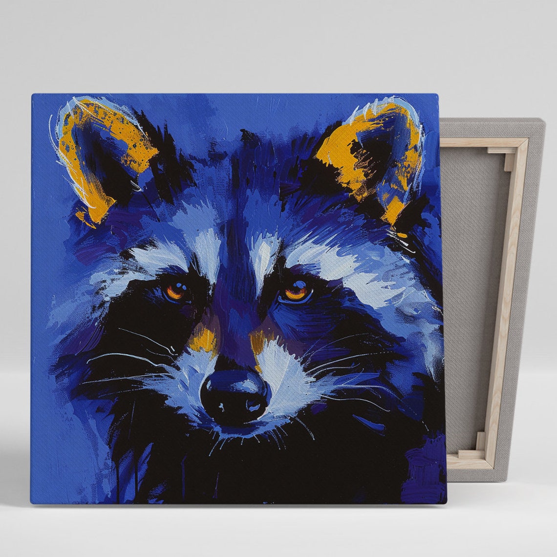 Electric Blue Raccoon Amber Eyes Intense Gaze Modern Pop Wall Art
