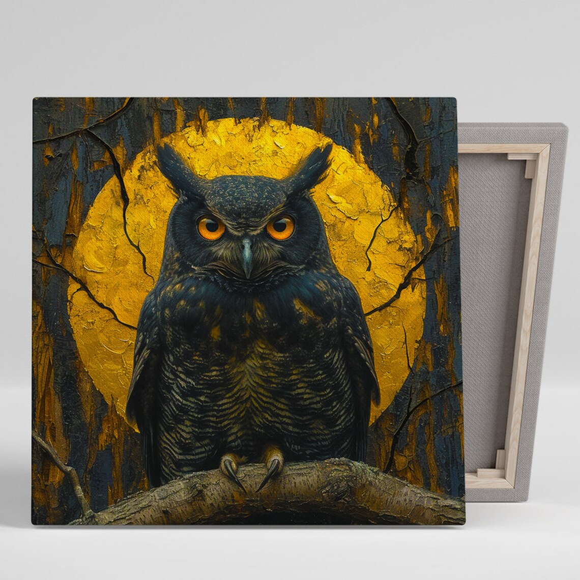 Owl Nocturnal Guardian Art Or Poster Animal Nature Decor Living Room Bedroom Office Game Room Wall Art Yellow Black Brown Orange