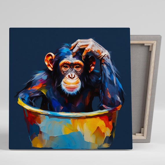 Chimpanzee Art Or Poster Animal Contemporary Decor Living Room Office Childrens Game Room Art Vibrant Bold Colors Animal Decor