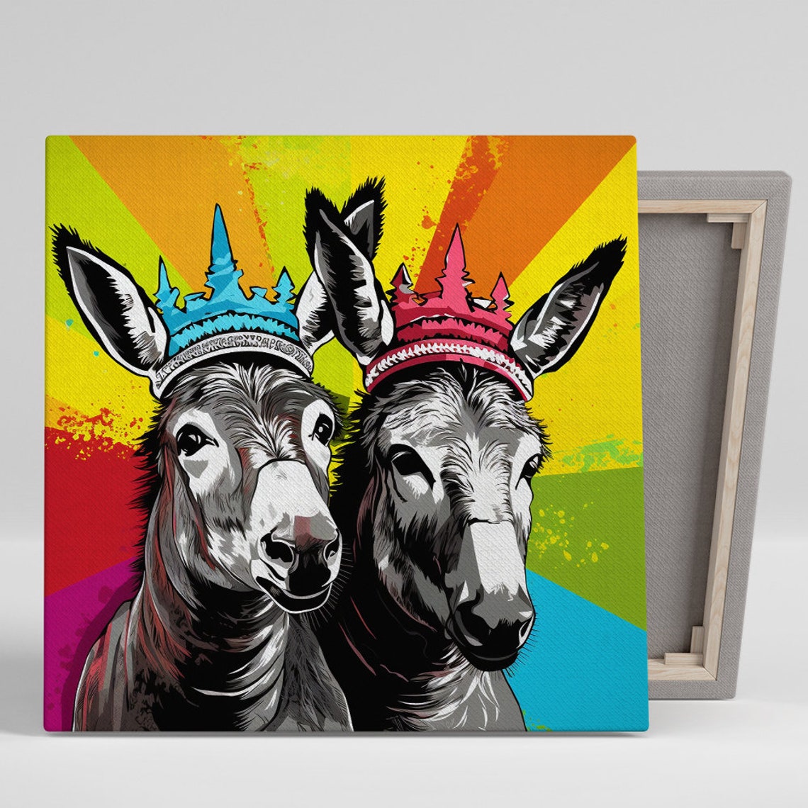 Royal Donkey Duo Wearing Crowns Colorful Pop Art Animal Poster