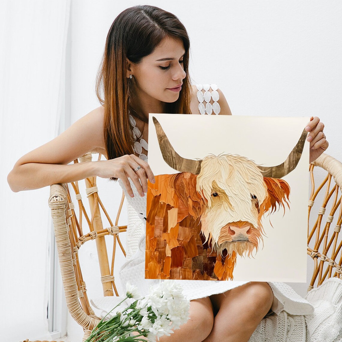 Highland Cow Paper Cut Collage Portrait Rustic Farmhouse Decor Poster - Image 3
