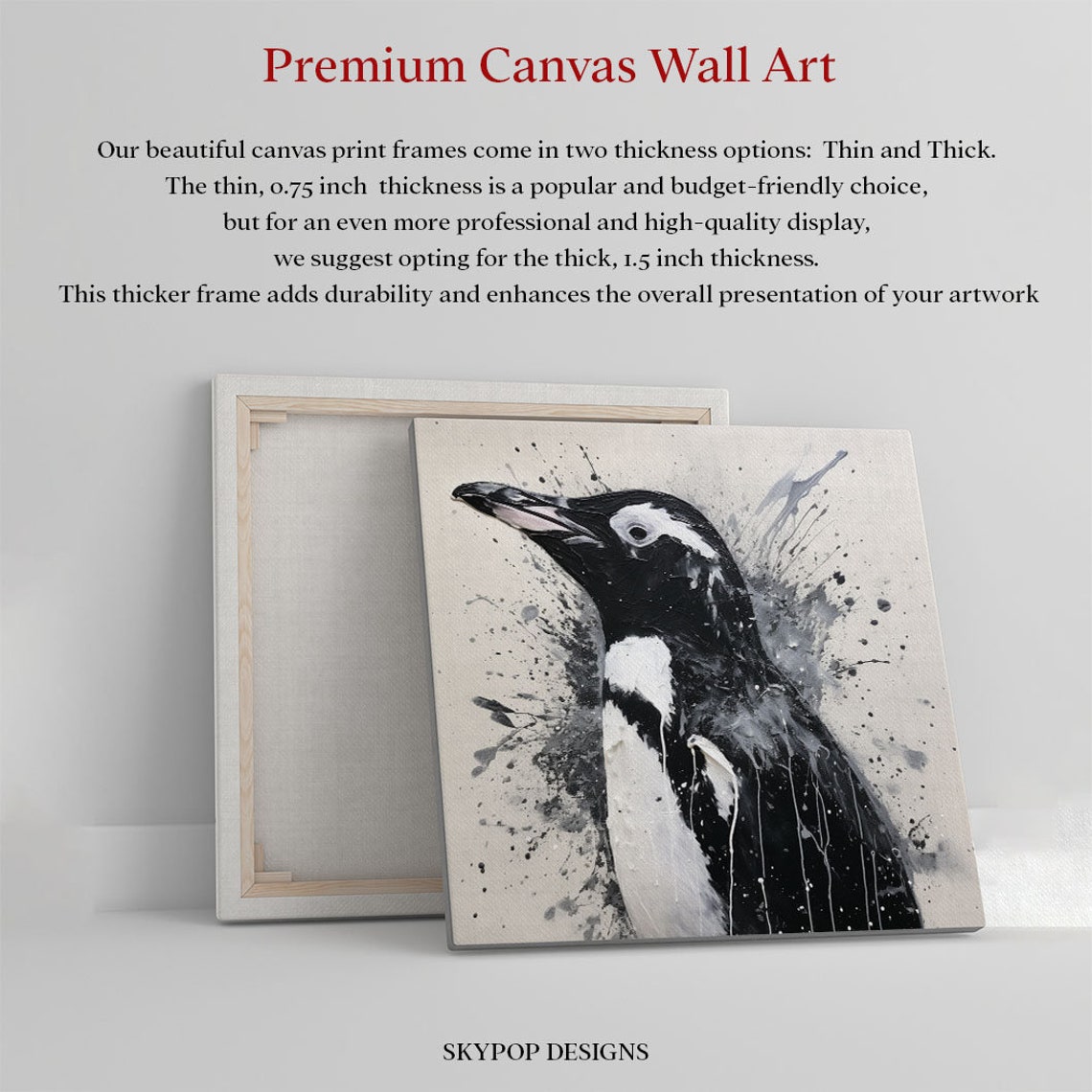 Penguin In Black And White Paint Splatter Modern Wildlife Art Poster - Image 2