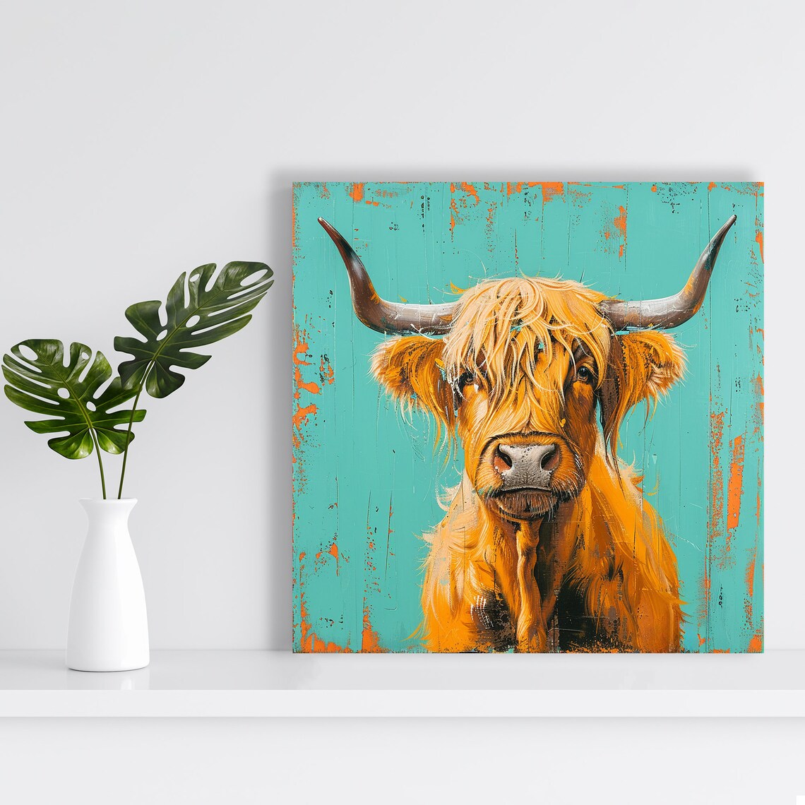 Highland Cow Rustic Farmhouse Art Print, Living Room - Image 2