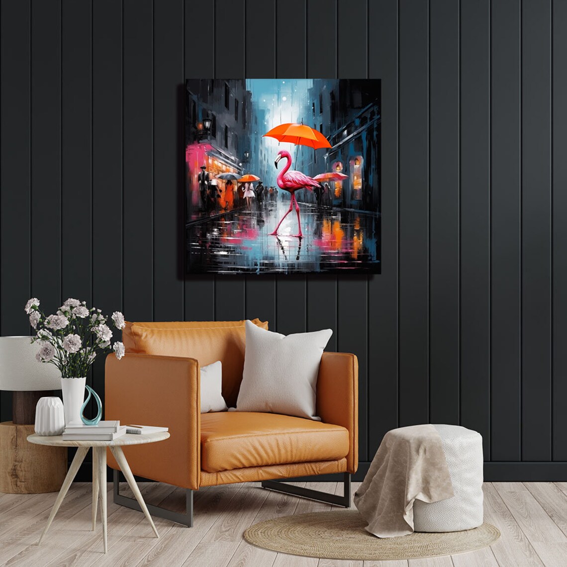 Flamingo in Rain Exotic Tropical Bird Poster Print - Image 4