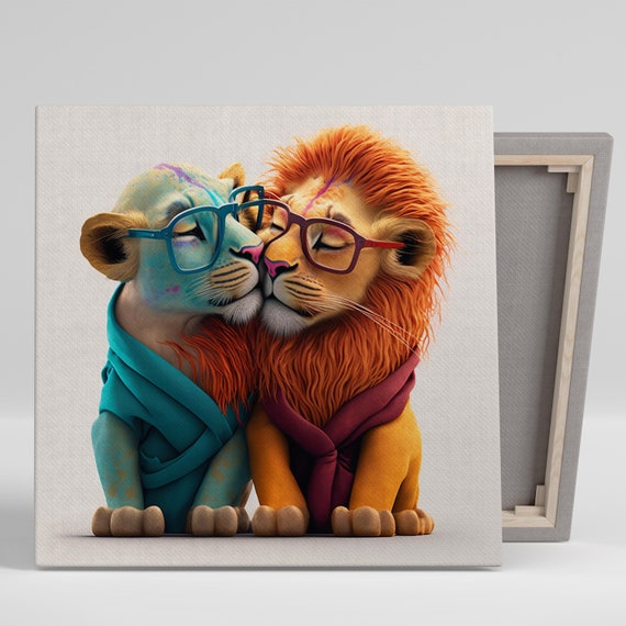 Cute Lion Valentines Art Or Poster Valentines Day Decor Lion Wall Art Cute Animal Art Heart Shaped Balloon Romantic Wall Decor