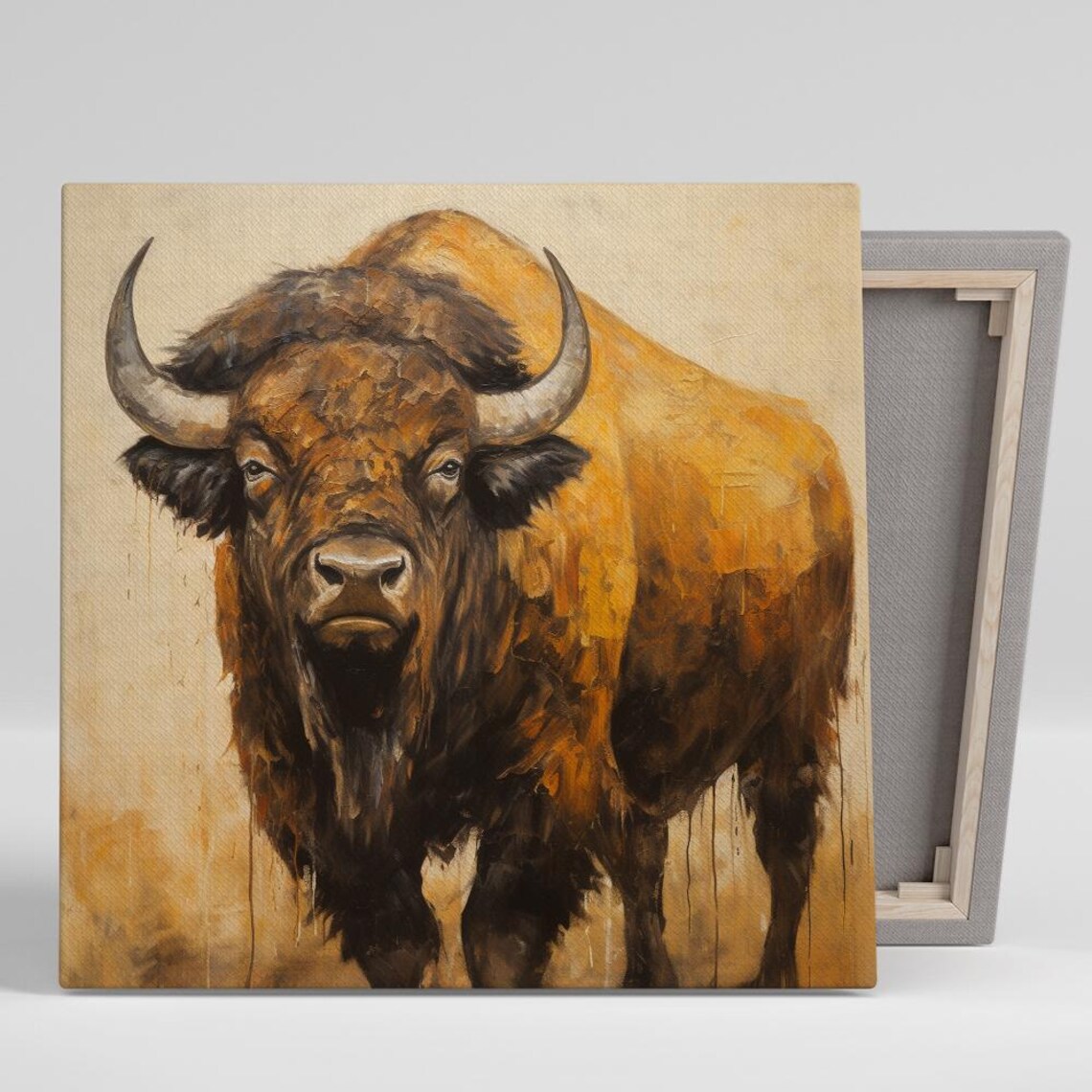 Majestic Bison Portrait In Warm Golden Brown Oil Painting Style Poster