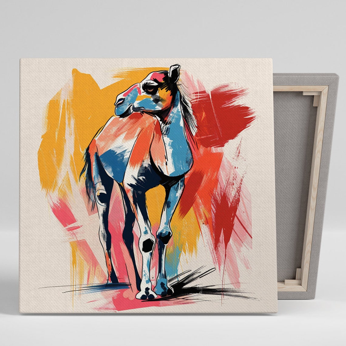 Abstract Camel Colorful Brushstrokes Blue Red Orange Modern Art Poster