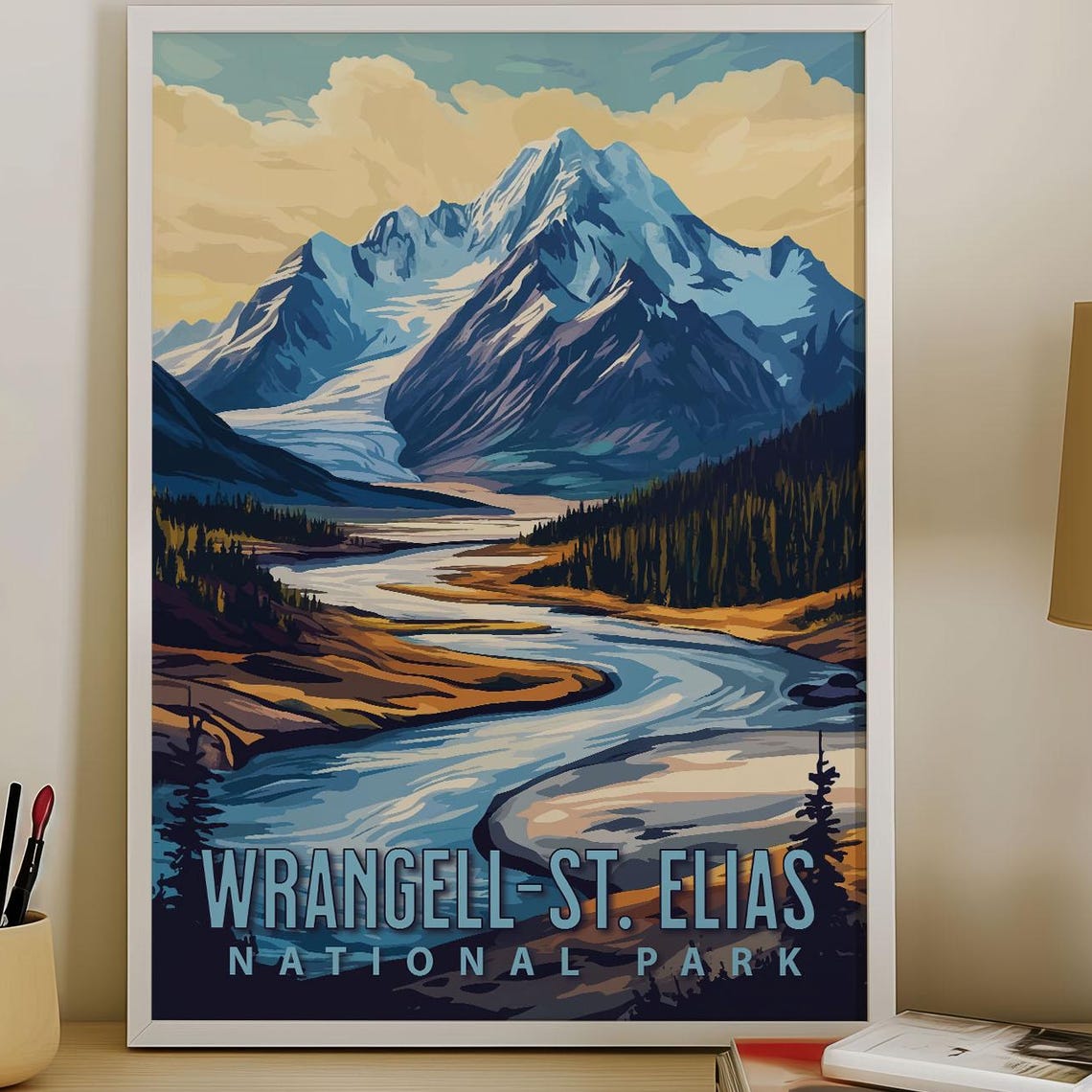 Wrangell St Elias National Park Glacier Peak Vintage Travel Poster