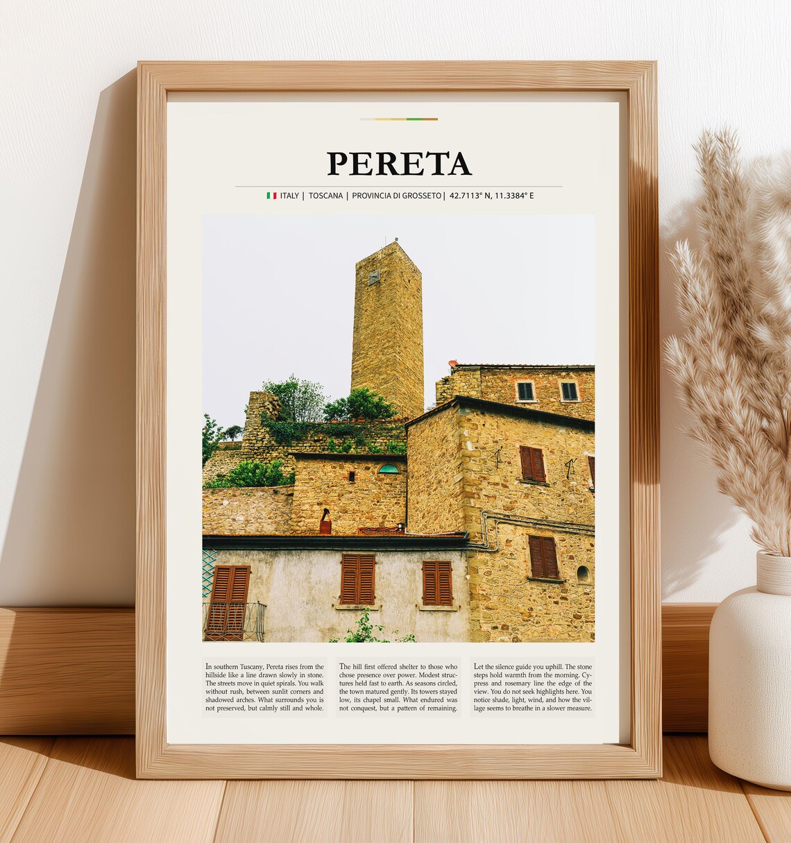Pereta Italy Tuscany Medieval Tower Stone Village Travel Poster