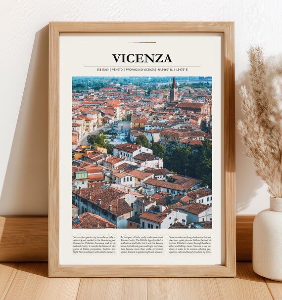 Vicenza Italy City Veneto Aerial Old Town Rooftops Travel Poster