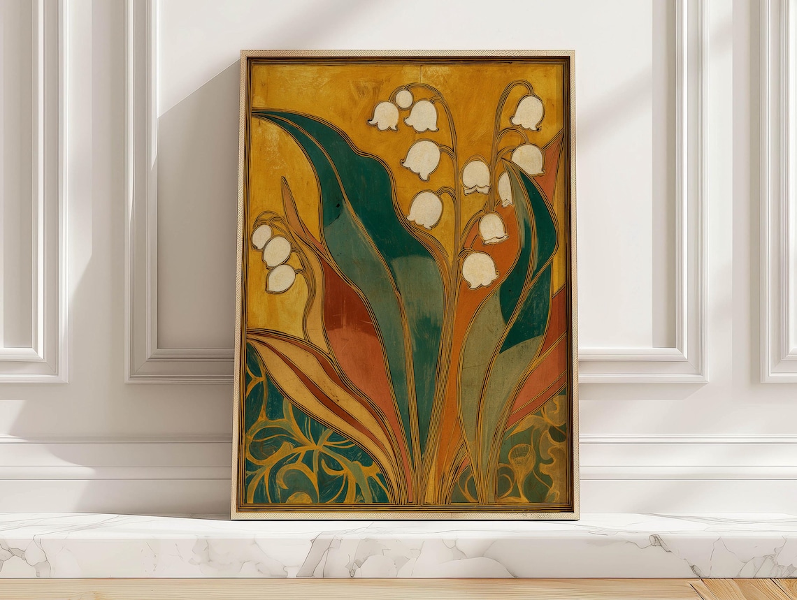 Lily Of The Valley Vintage Floral Poster, Mid-Century Modern