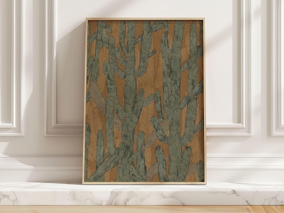 Modern Abstract Cactus Art Print Green Southwest Desert Plant Poster Earth Tone Wall For Living Room