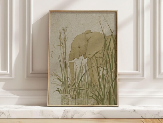 Calm Safari Elephant By The River Jungle Wildlife Art Poster