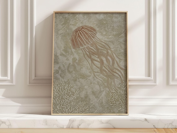Amber Jellyfish Vintage Coral Reef Sea Japanese Style Art Poster