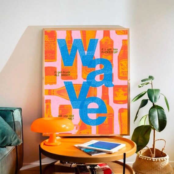 Retro Wave Typography Poster Colorful Modern Wall Art Vibrant Pop Print Mid Century Style Home Office Decor Trendy Gift