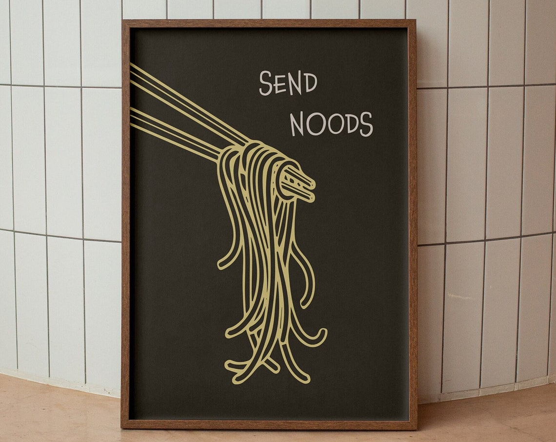 Send Noods Chopsticks Noodles Illustration Black Kitchen Poster