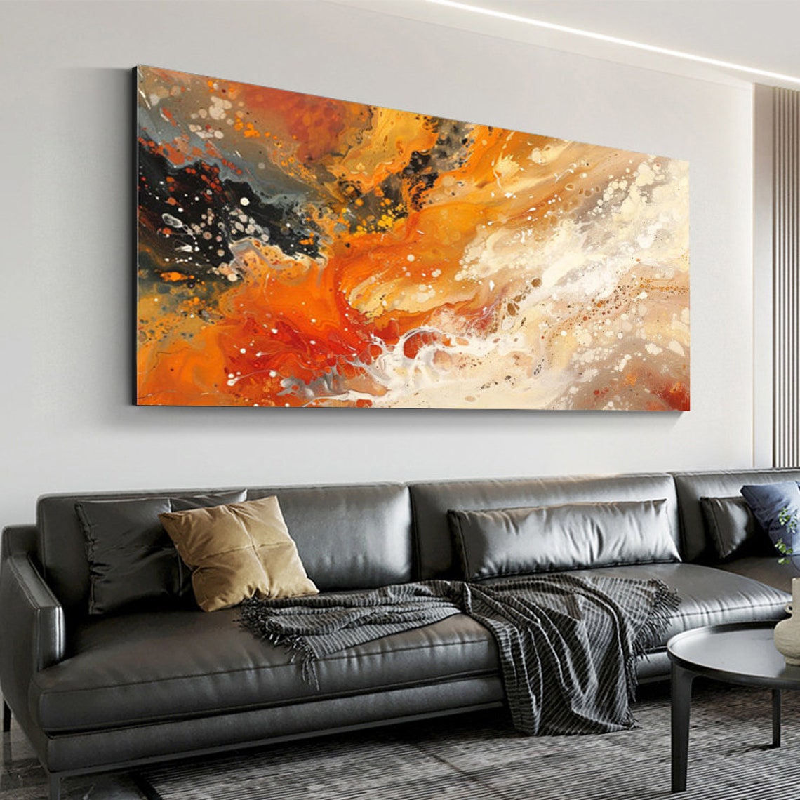 Bold Flowing Orange Abstract Fluid Art Swirls Modern Art Poster - Image 4