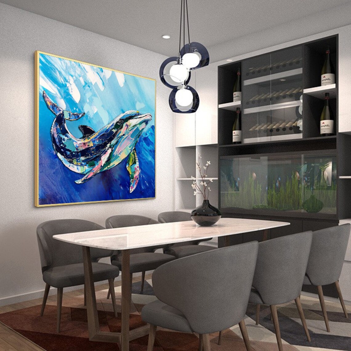 Abstract Dolphin Art Print, Colorful Textured Painting - Image 3
