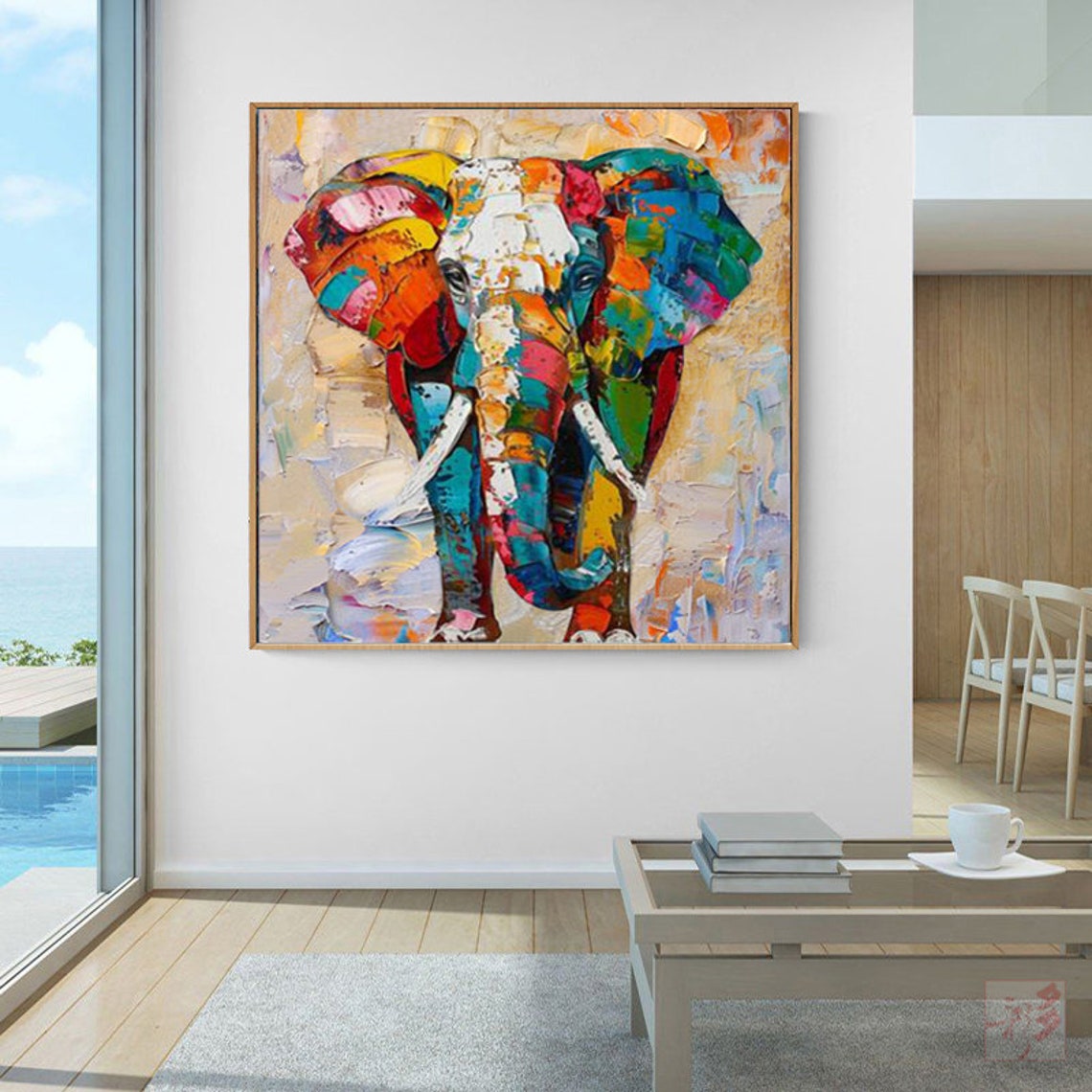 Colorful Elephant Rainbow Mosaic Palette Knife Painting Poster - Image 2