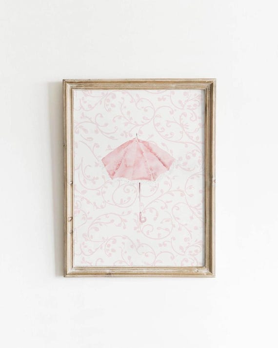 Pink Parasol Coquette Printable Wall Art Feminine Girly Nursery Decor Cute Preppy Aesthetic Dorm Print Soft Pastel Digital Download