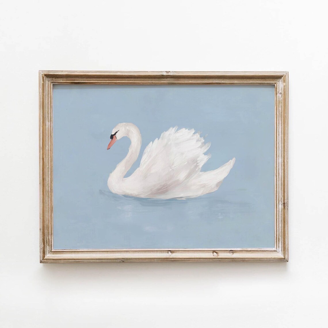 Muted Blue Water Swan, Vintage Art Print