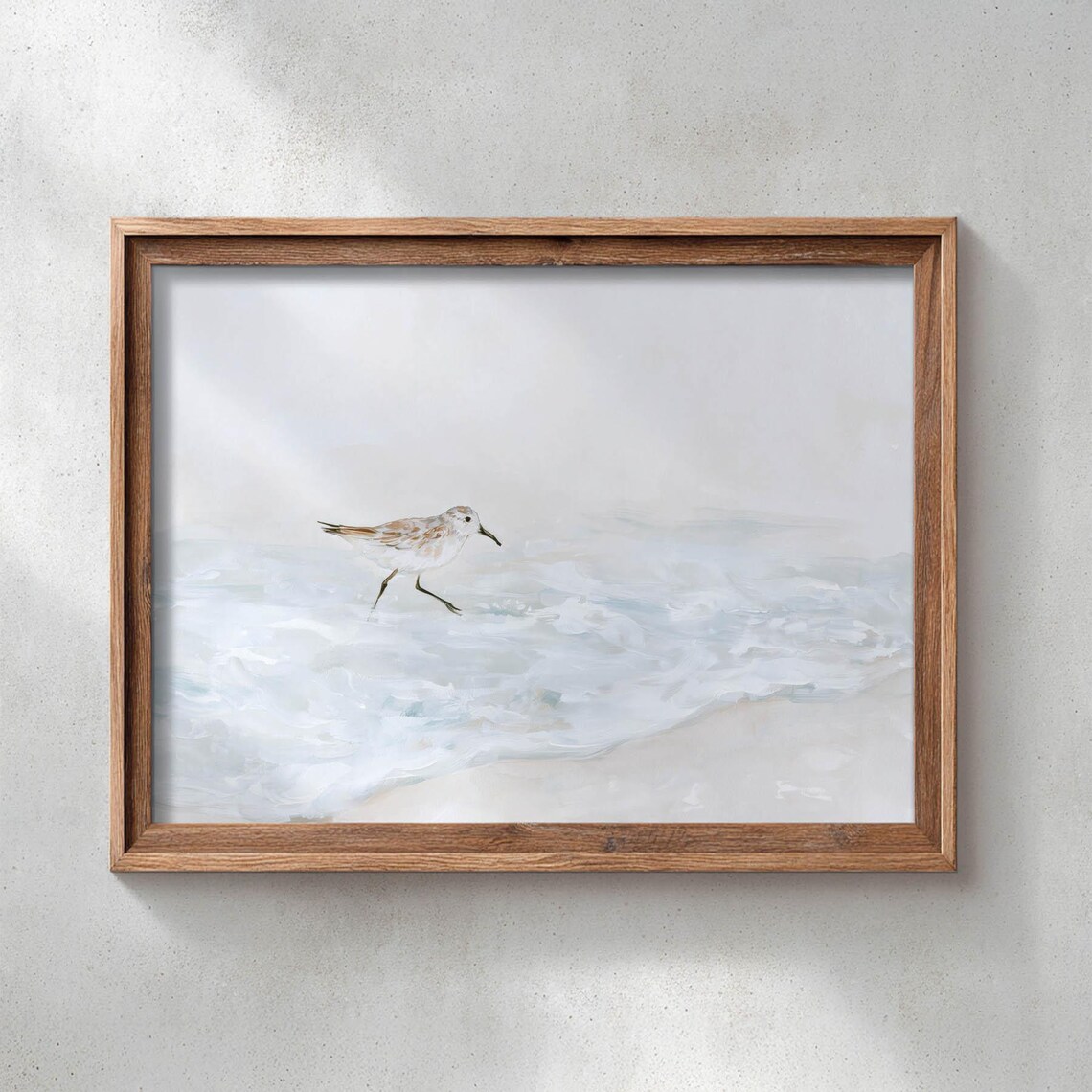 Sandpiper Shorebird in Surf Beach Watercolor Coastal Bird Poster