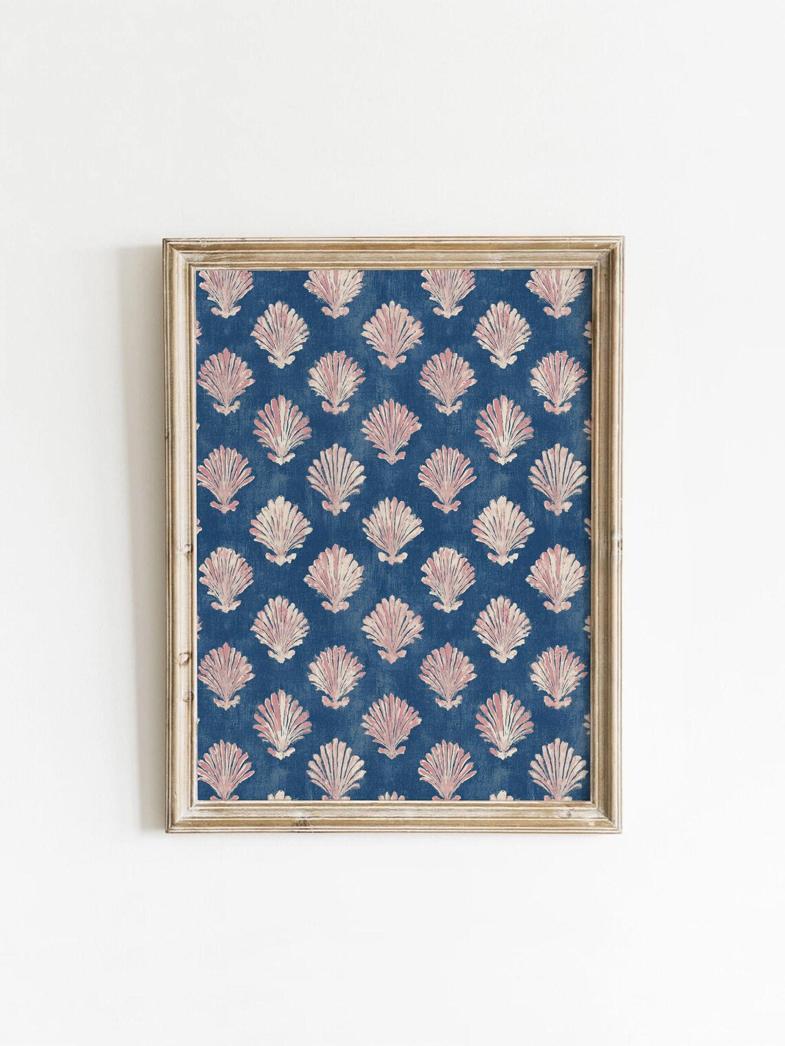 Coastal Scallop Shell Pattern Art Print, Beachy Textile
