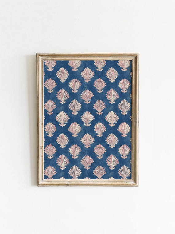 Coastal Scallop Shell Pattern Art Print, Beachy Textile