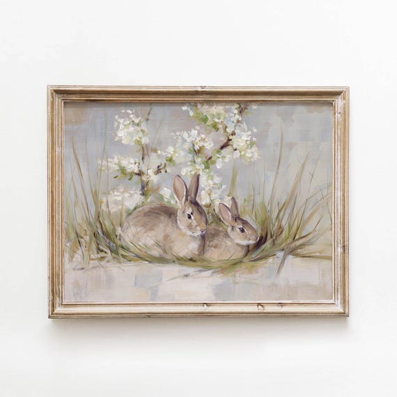 Vintage Brown Rabbits Printable Sage Green Spring Wall Art Cottagecore Easter Decor Digital Download 503