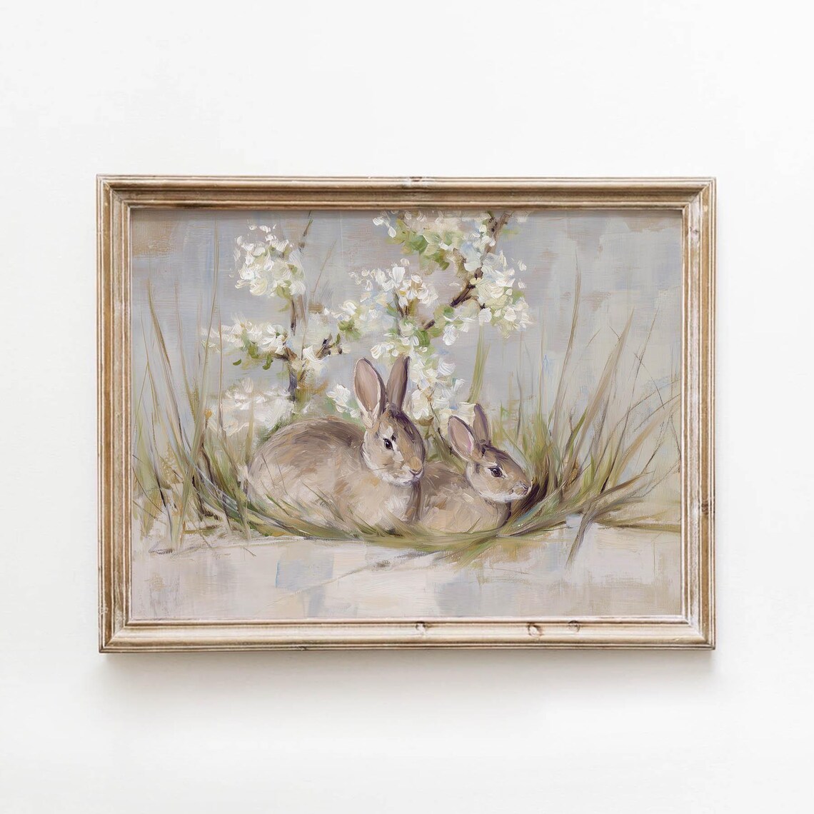 Vintage Brown Rabbits Printable Sage Green Spring Wall Art Cottagecore Easter Decor Digital Download 503
