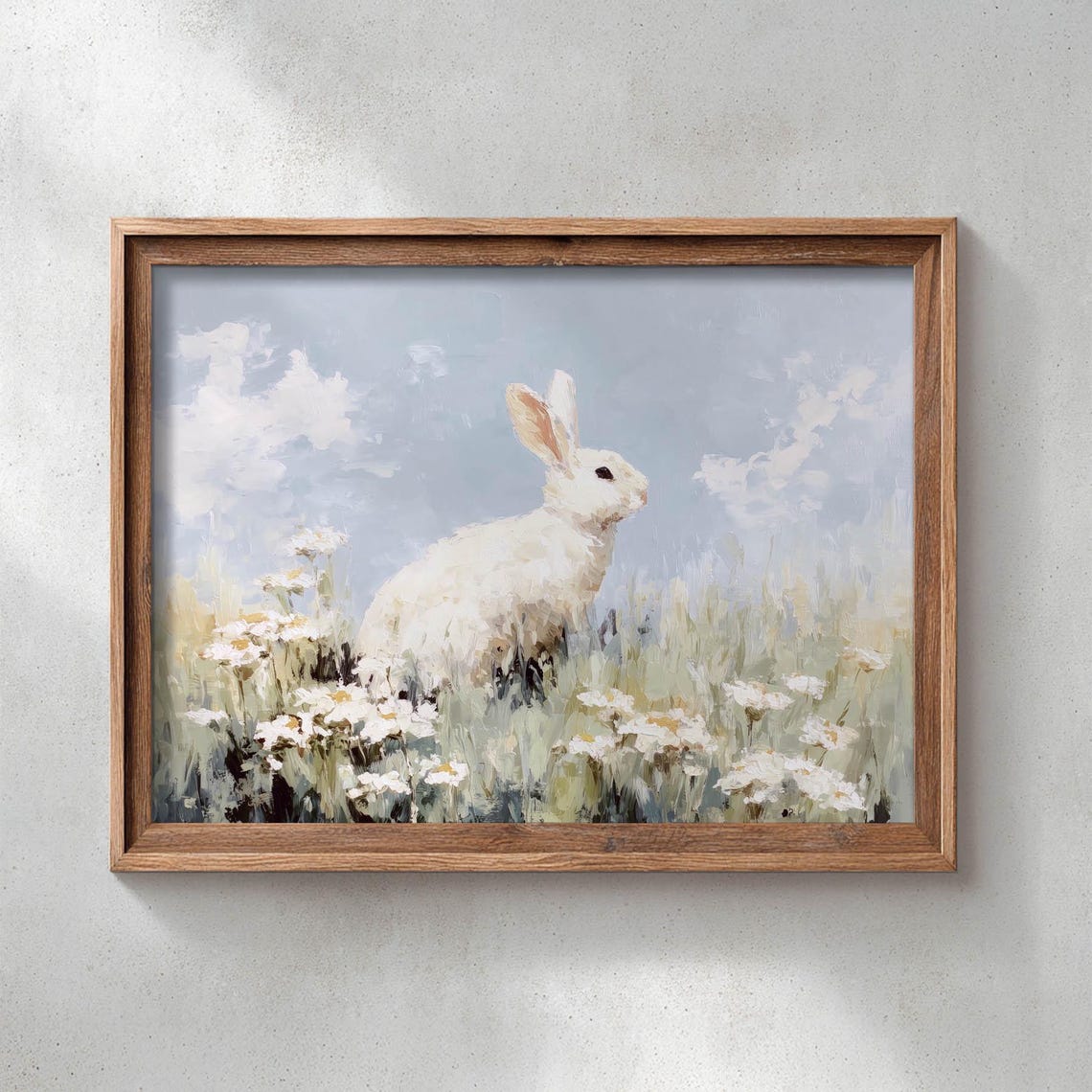 White Rabbit In Wildflower Meadow Spring Cottagecore Nursery Poster