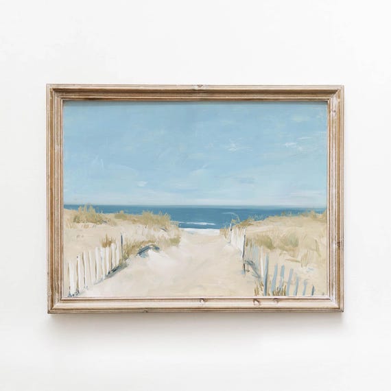 Beach Pathway Printable Neutral Coastal Wall Art Beachy Sand Decor Calming Cottage Muted Blue Download Classic Ocean Print 0279