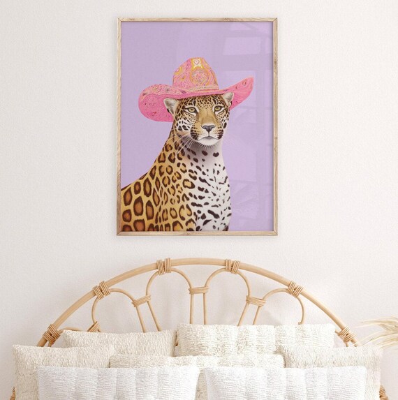 Preppy Western Cheetah Purple Wall Art Maximalist Pink Decor Girly Apartment Poster Cowgirl Print Trendy